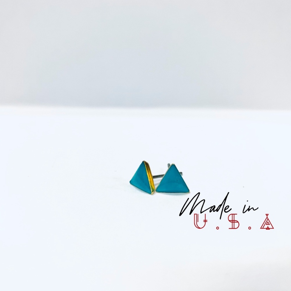 Triangle Gold Base Earring - Teal